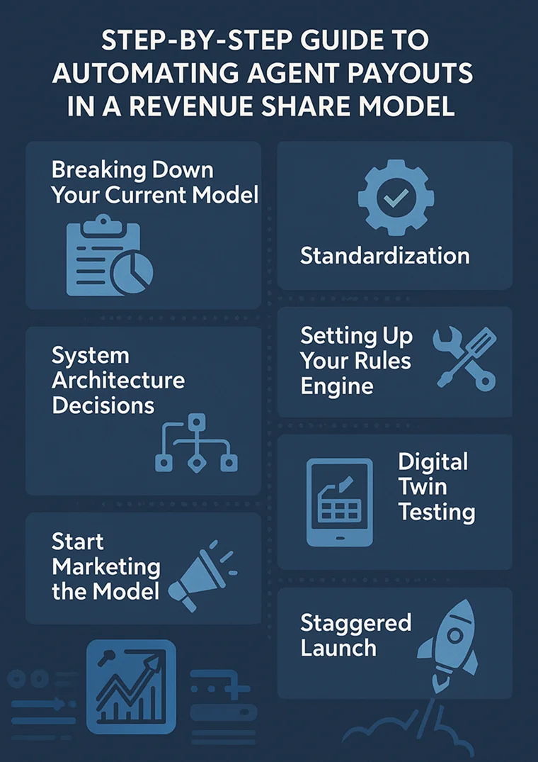 An Illustration Depicting Step-by-Step Guide to Automating Agent Payouts in a Revenue Share Model